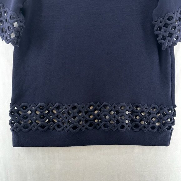 Ann Taylor Top and Skirt Set Womens LP Laser Cut Trim Stretchy Knitted Navy Blue - Picture 4 of 16